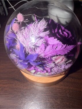Lights up Preserved Purple Floral Globe on Wood Base - Home Accents